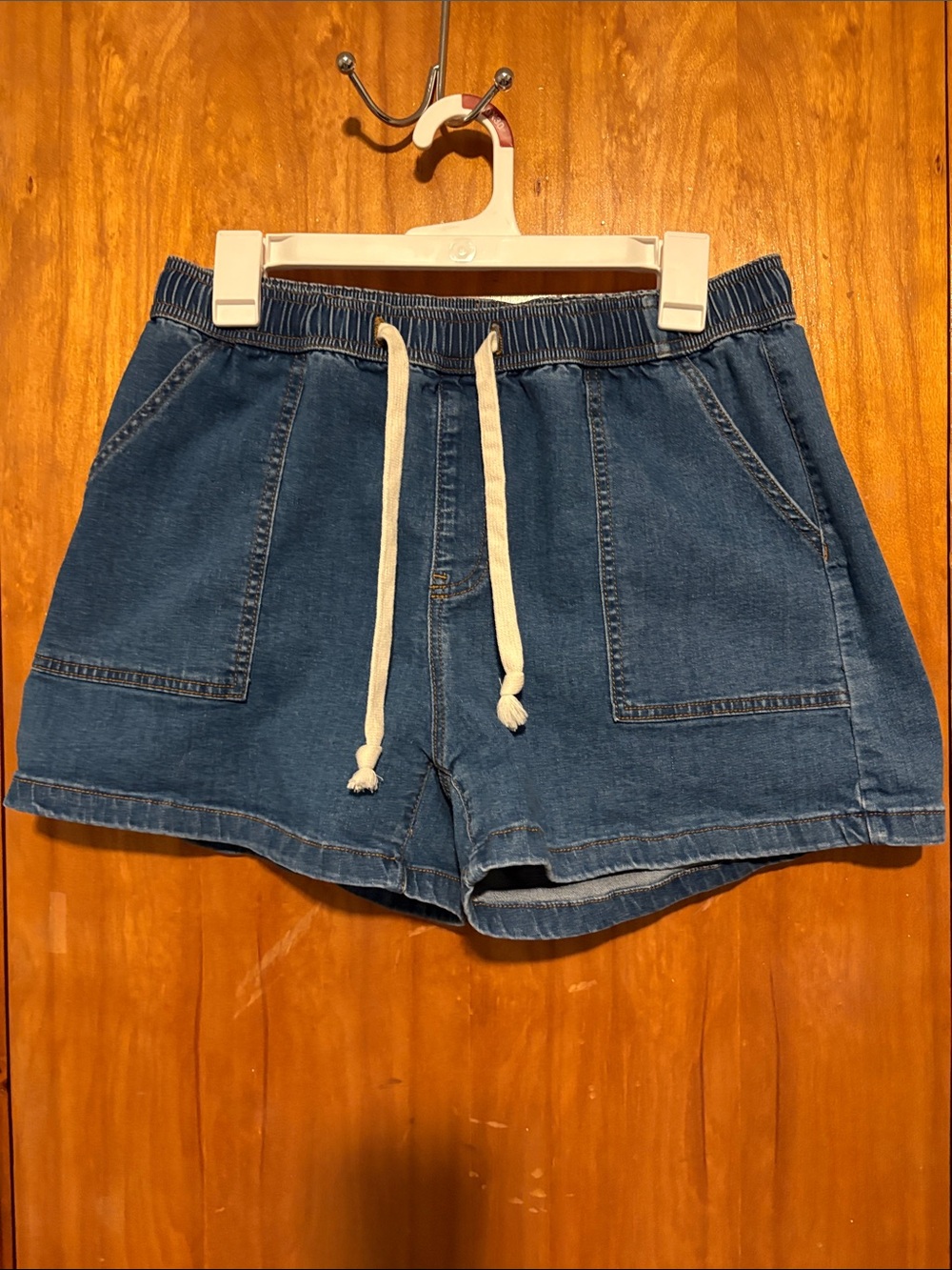 Cicy Bell Women's Elastic Waist Denim Shorts with Drawstring - Blue - Size 12